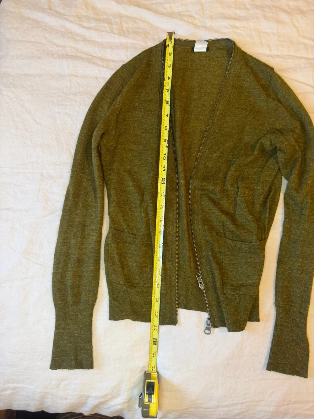 J. Crew Olive Green Zip-Up Cardigan Sweater